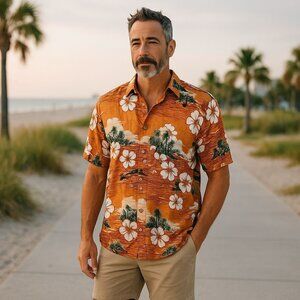 Hibiscus Collection Hawaiian Rayon Camp Shirt XL